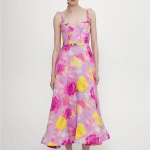 Monique Lhuillier Pink and Yellow Floral Dress